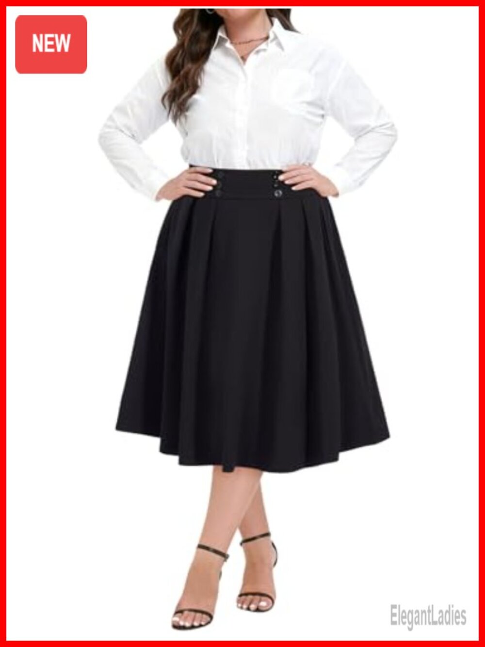 Plus Size Midi Skirt with Pockets A-Line Pleated Vintage Retro